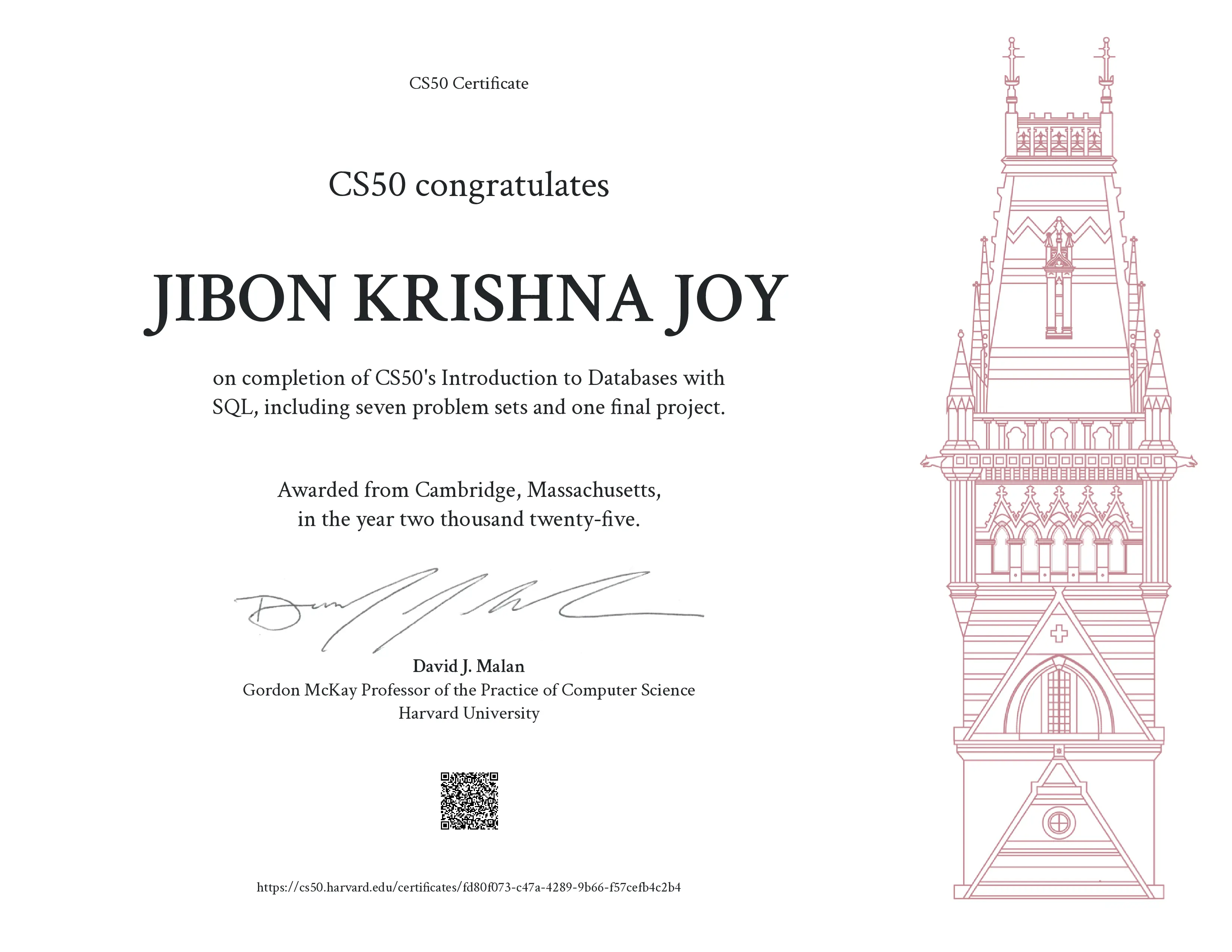 CS50's Introduction to Databases with SQL Certificate