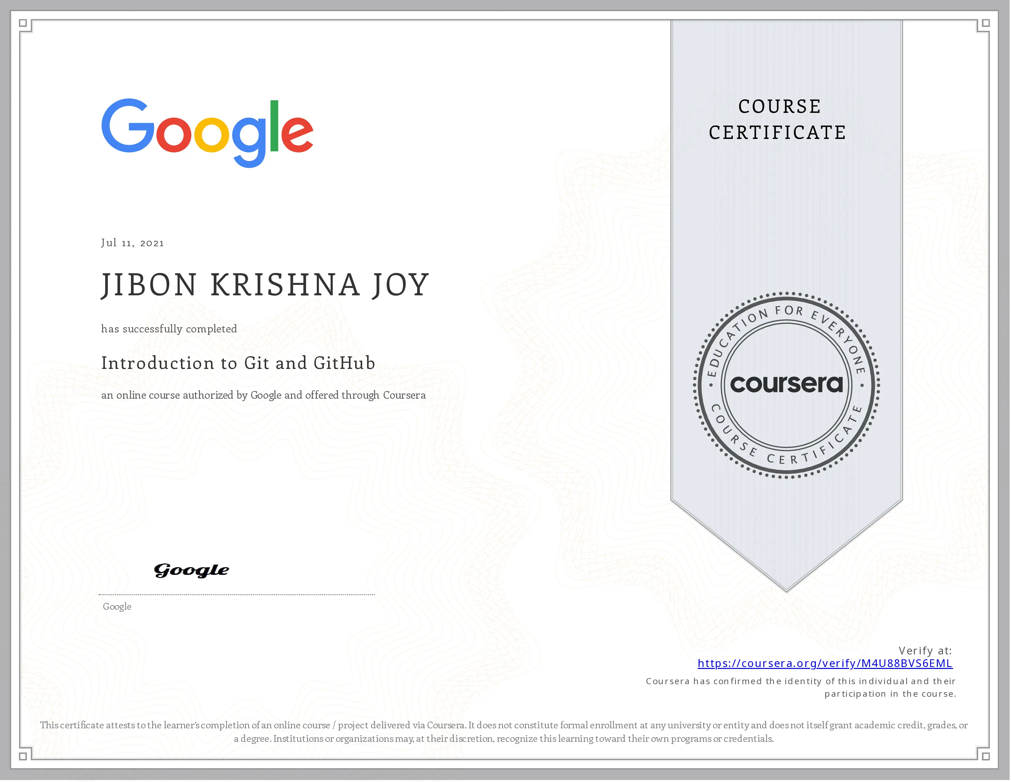 Introduction to Git and GitHub Certificate